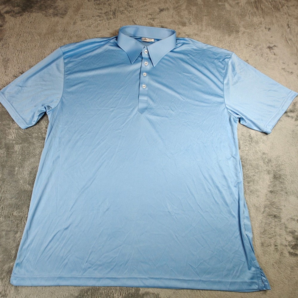 Collars & Co Dress Collar Polo Mens 2XL Blue Short Sleeve Performance Shirt